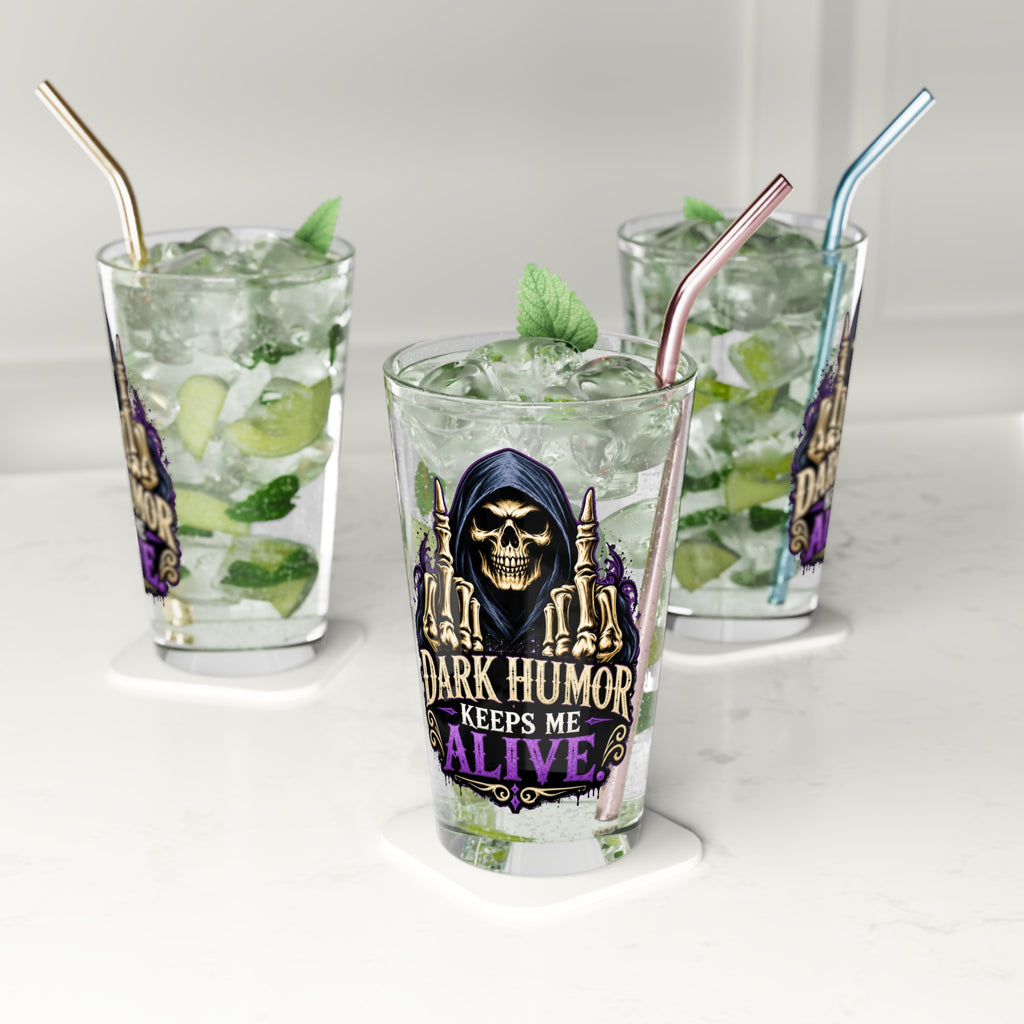 Dark Humor Keeps Me Alive Grim Reaper Purple Pint Glass, 16oz