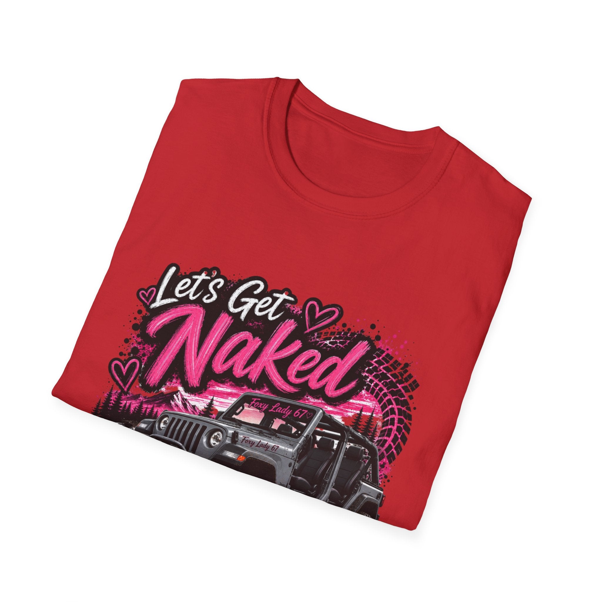 Jeep 'Let's Get Naked' Graphic T-Shirt — (Pink) Funny Off-Roading Top