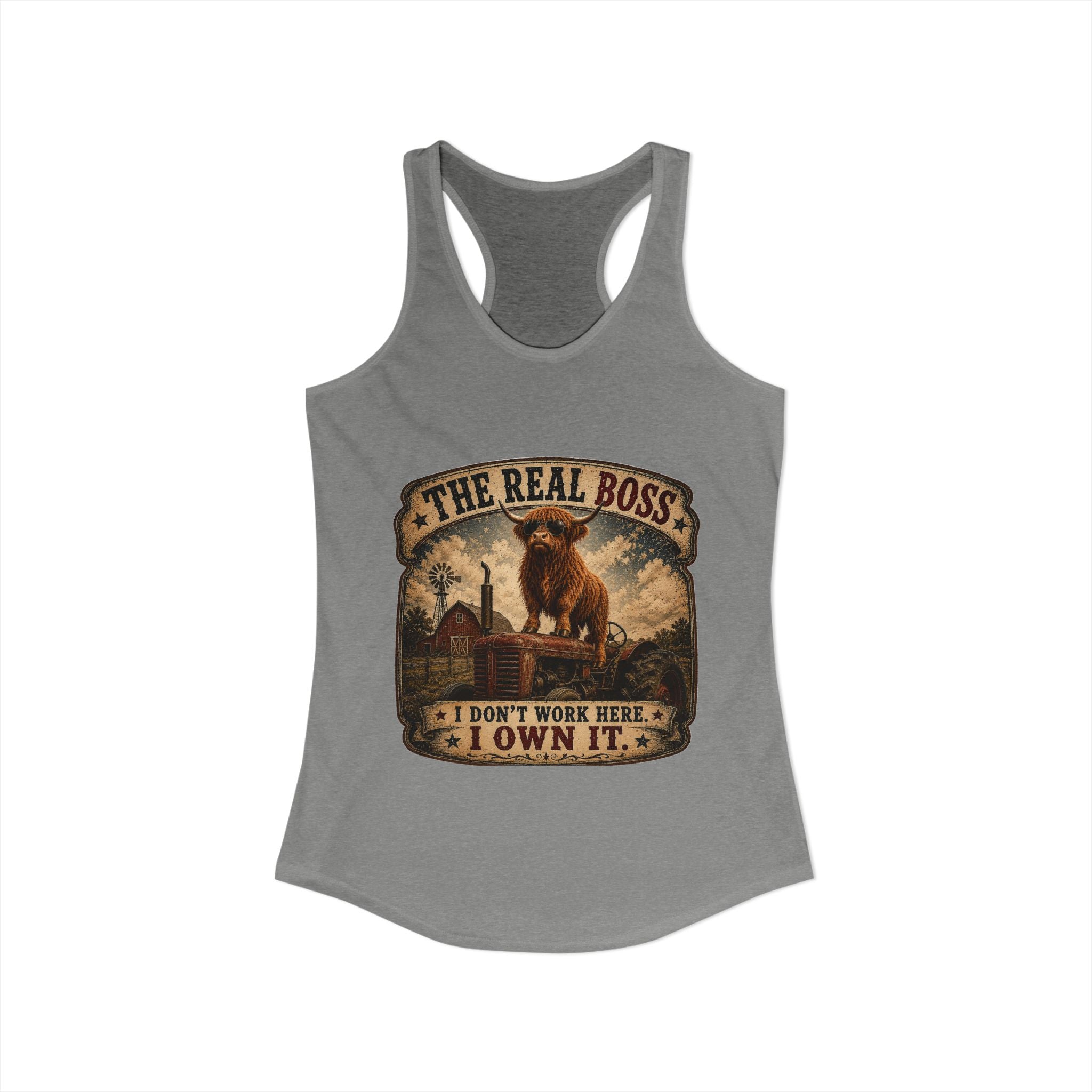 The Real Boss Highland Cow Women's Ideal Racerback Tank