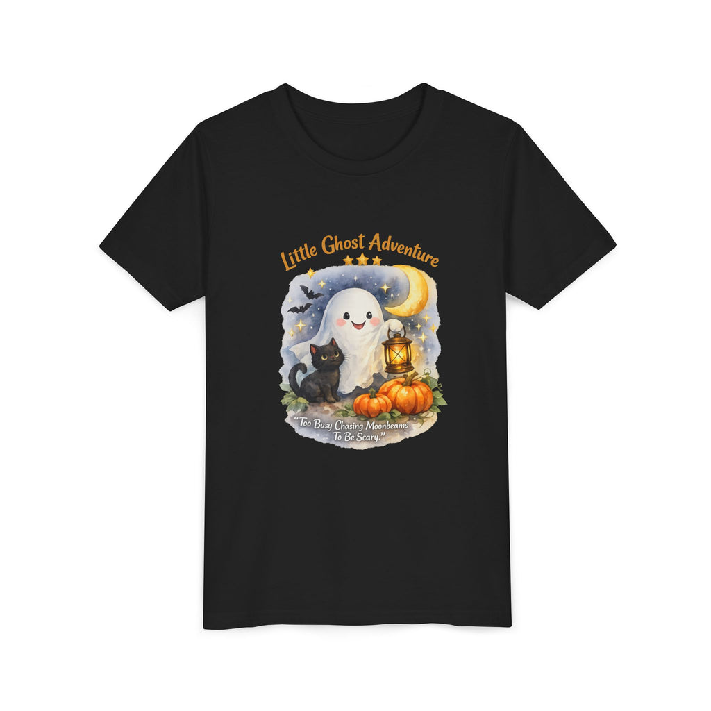 "Little Ghost Adventure" Halloween Kids Shirt with Cute Pumpkin & Black Cat Design - Youth Tee