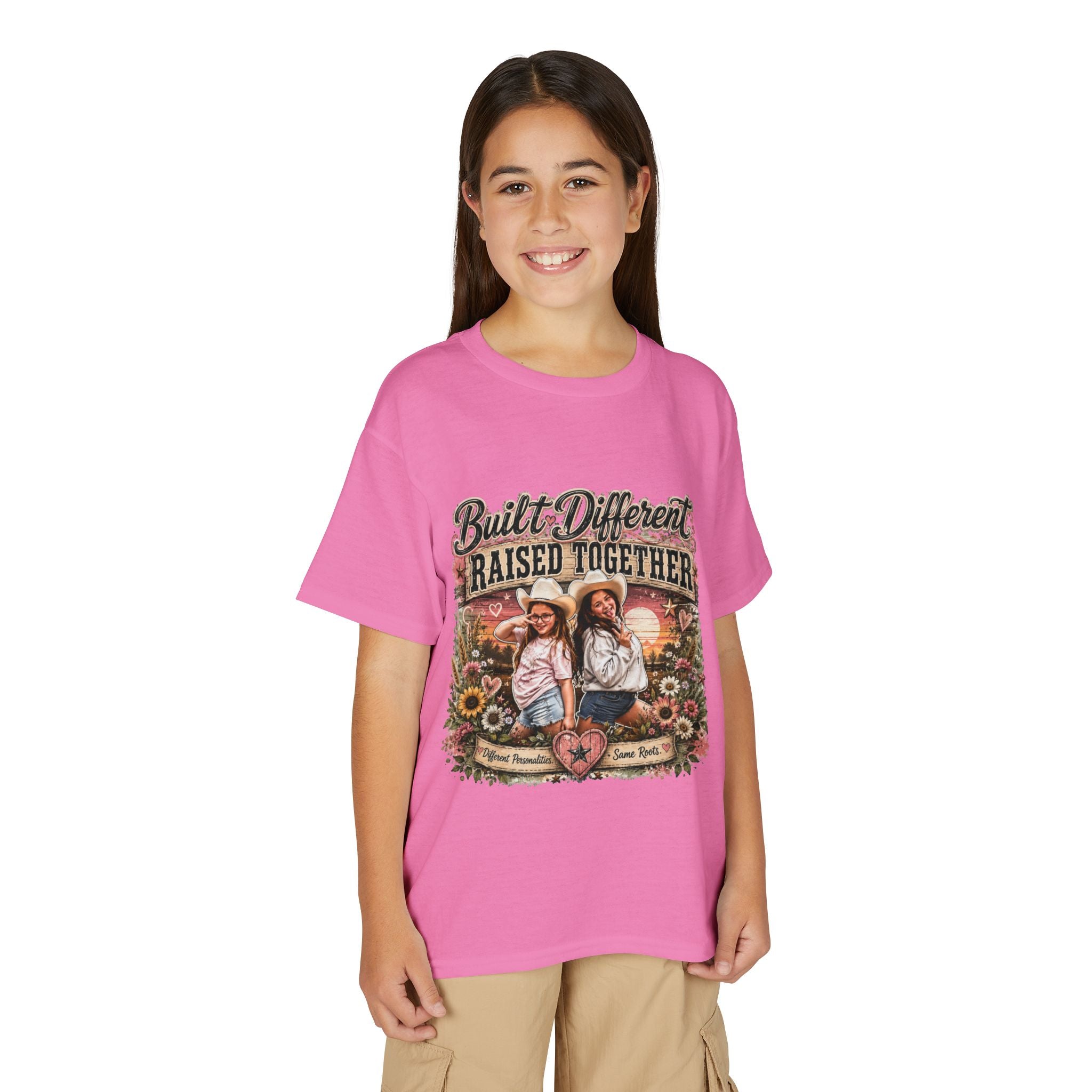 "Built Different, Raised Together" Siblings Vintage Floral Tee — Youth T-Shirt