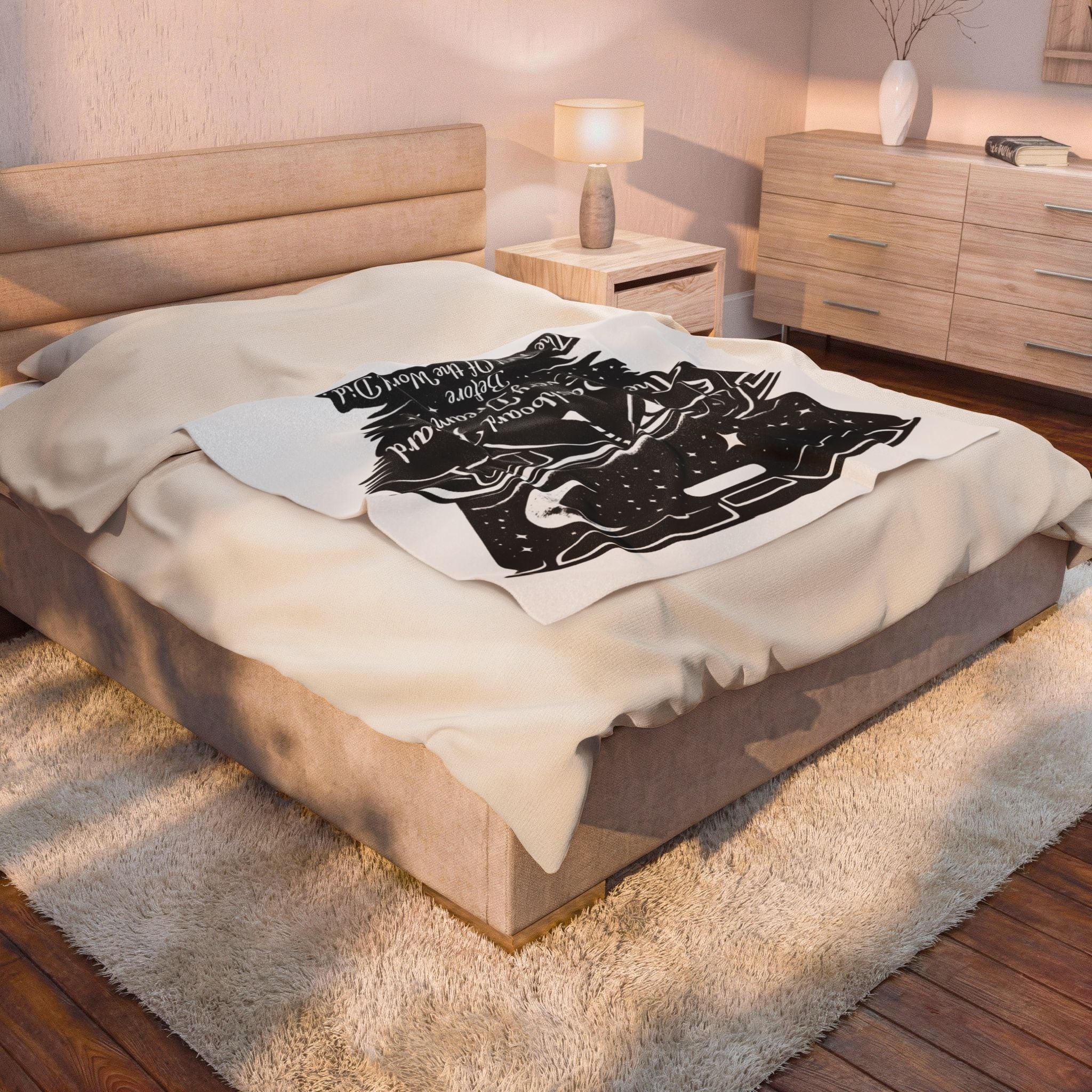 'The Dashboard Heard Every Dream' Retro Camper Moonlight Design - Velveteen Plush Blanket