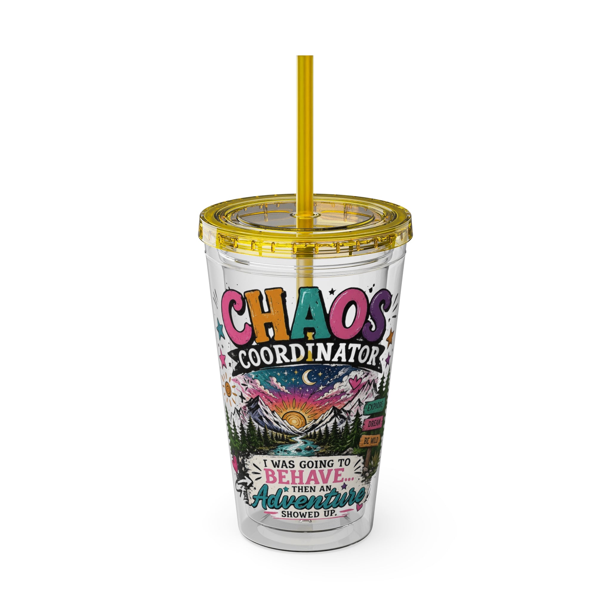 Chaos Coordinator 16oz Tumbler with Straw — I Was Going to Behave Then the Adventure Showed Up
