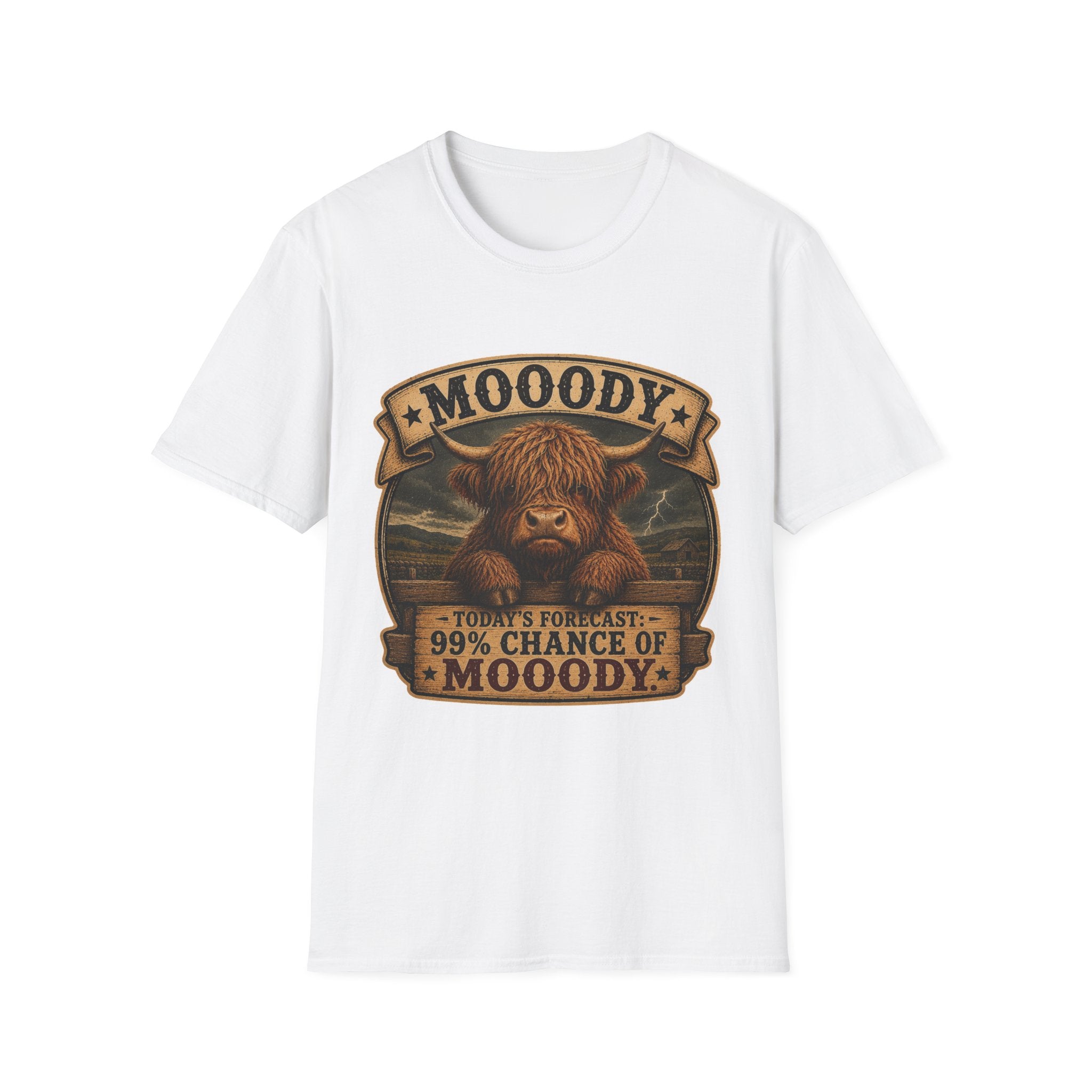 Moody Today's Forecast Highland Cow Unisex Softstyle T-Shirt