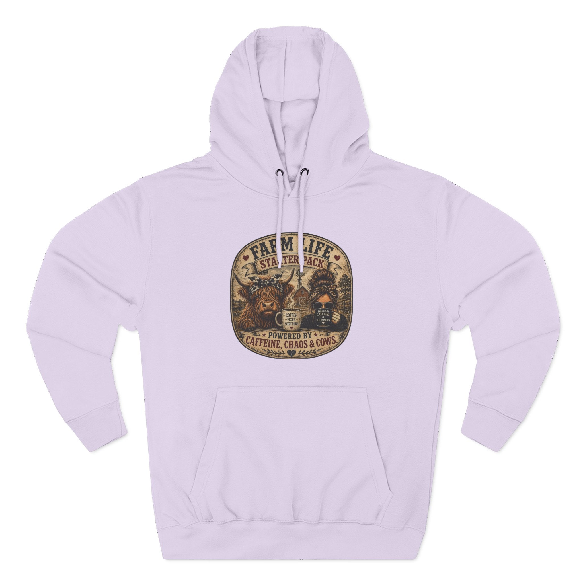 Farm Life Highland Cow Three-Panel Fleece Hoodie