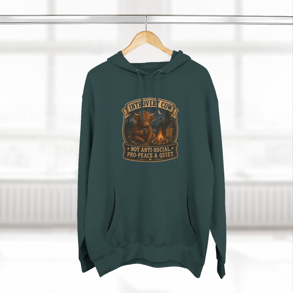 Introvert Highland Cow Three-Panel Fleece Hoodie
