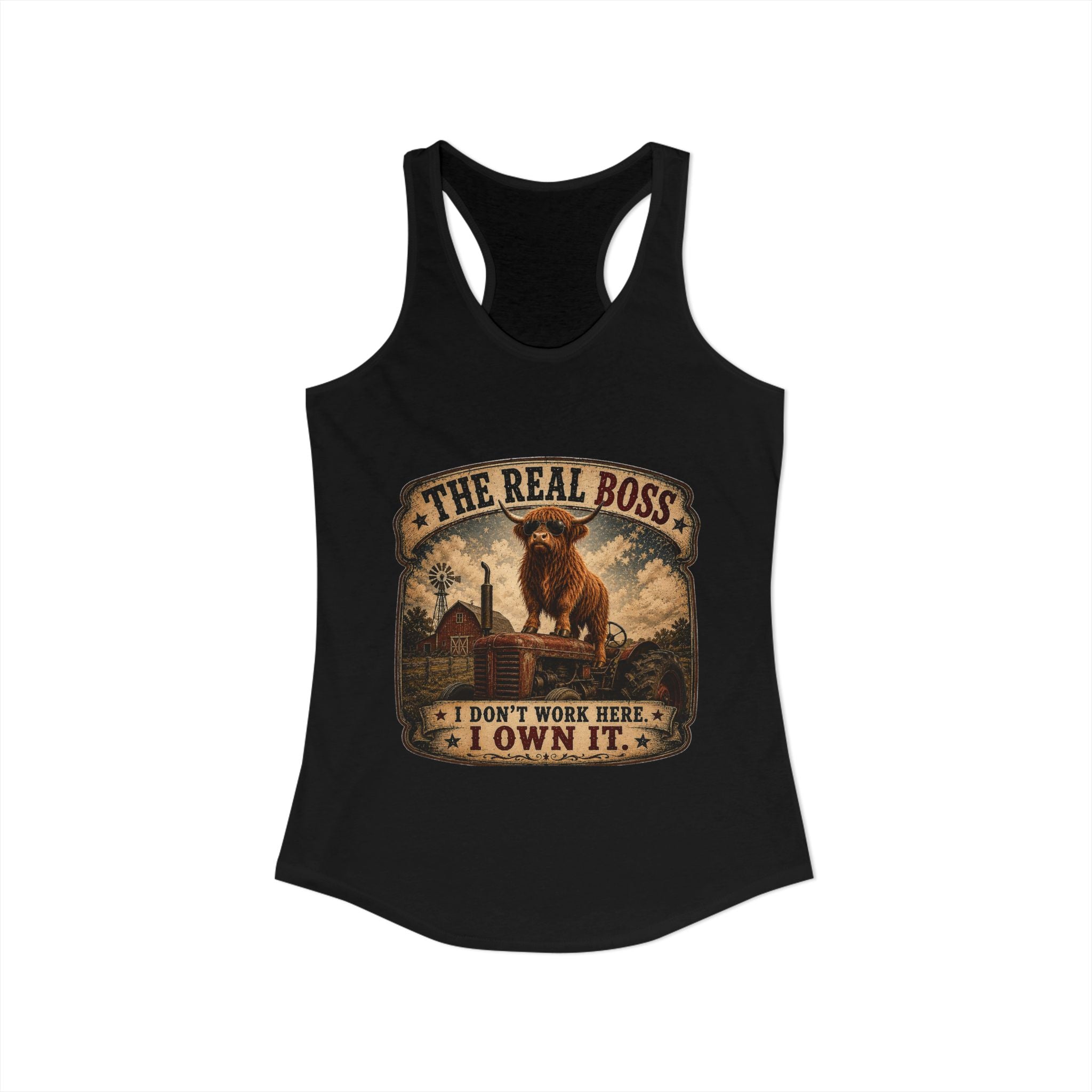 The Real Boss Highland Cow Women's Ideal Racerback Tank