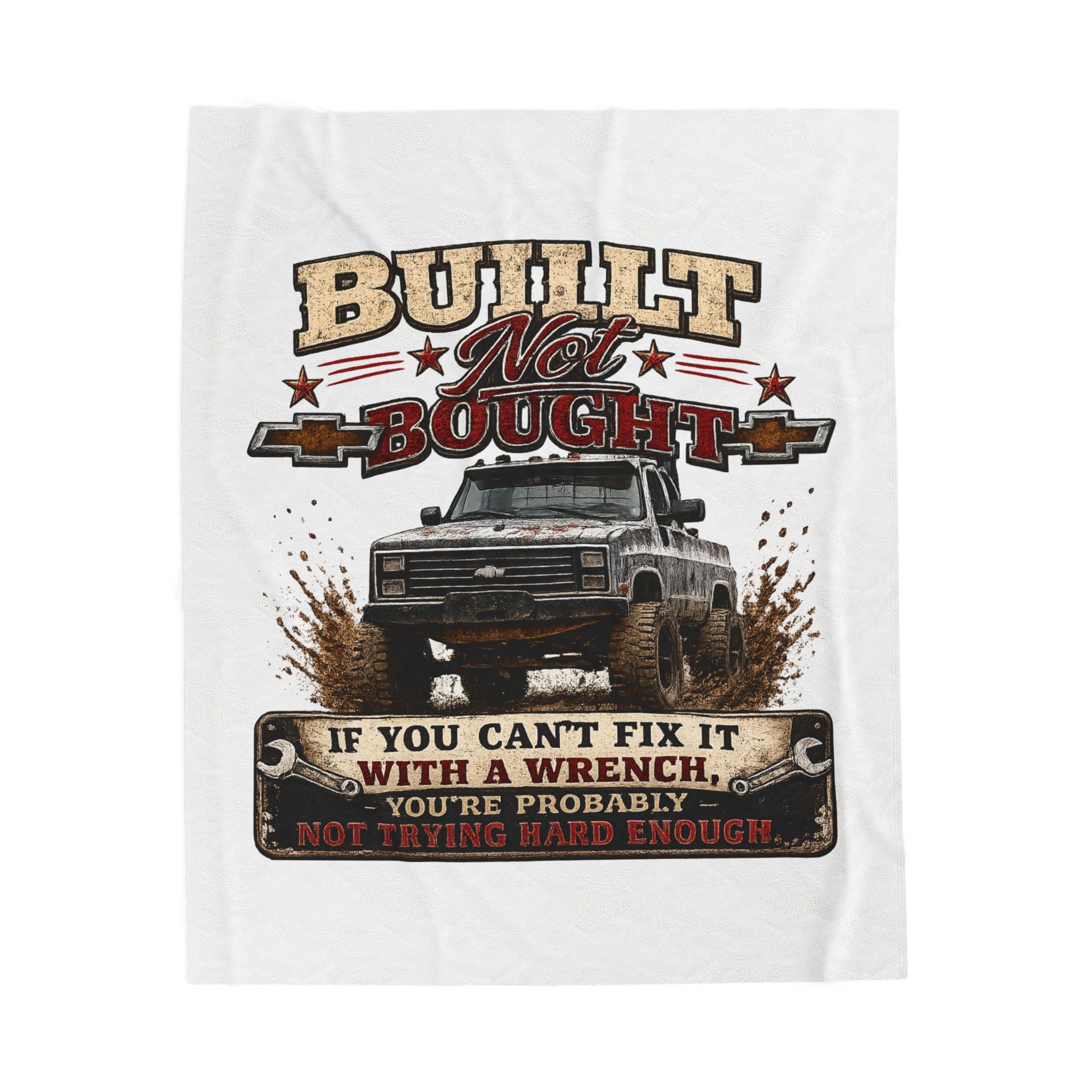 “If You Can't Fix It With A Wrench” Mechanics Gift – Built Not Bought Truck Velveteen Plush Blanket
