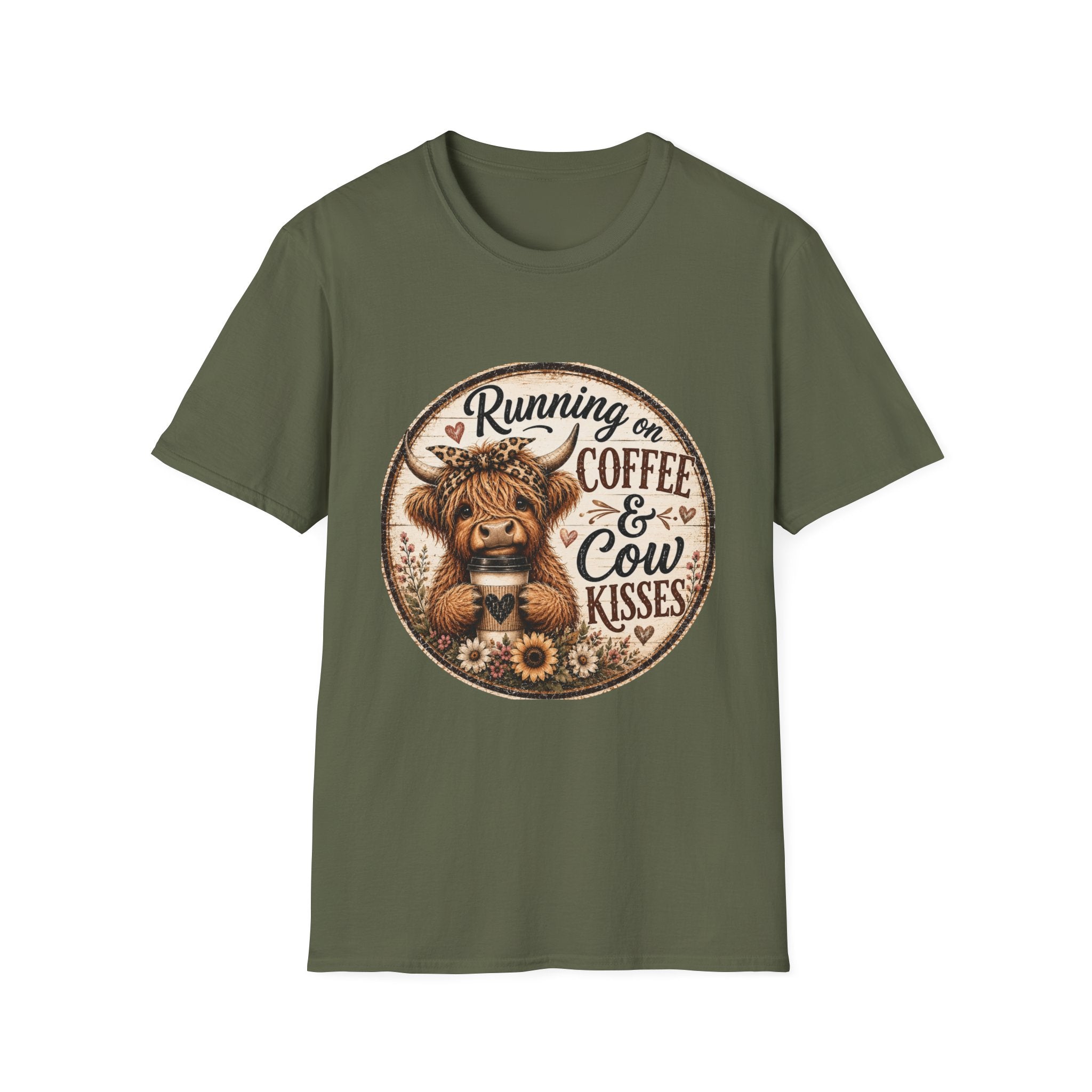 Running on Coffee & Cow Kisses - Unisex Softstyle T-Shirt