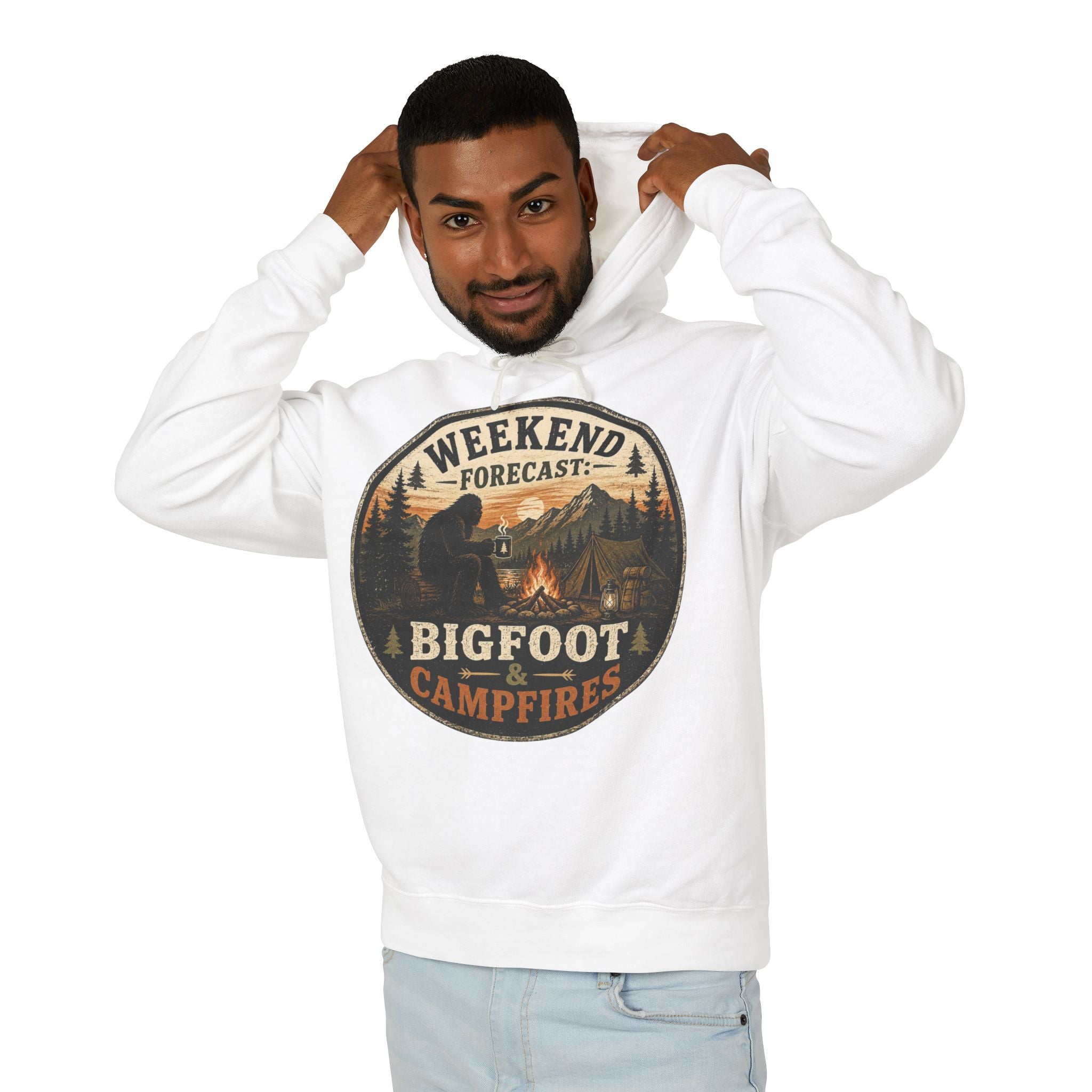 Bigfoot & Campfires Hoodie — Weekend Forecast Camping Graphic Sweatshirt