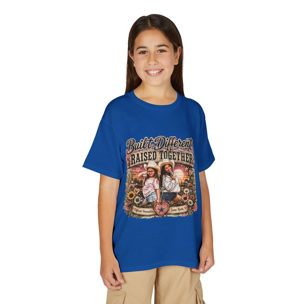 "Built Different, Raised Together" Siblings Vintage Floral Tee — Youth T-Shirt