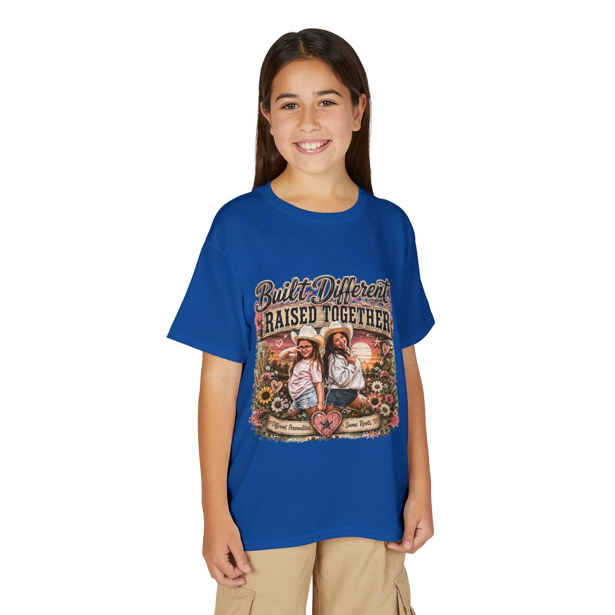 "Built Different, Raised Together" Siblings Vintage Floral Tee — Youth T-Shirt