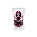 Humor Keeps Me Alive Grim Reaper Pink Pint Glass, 16oz