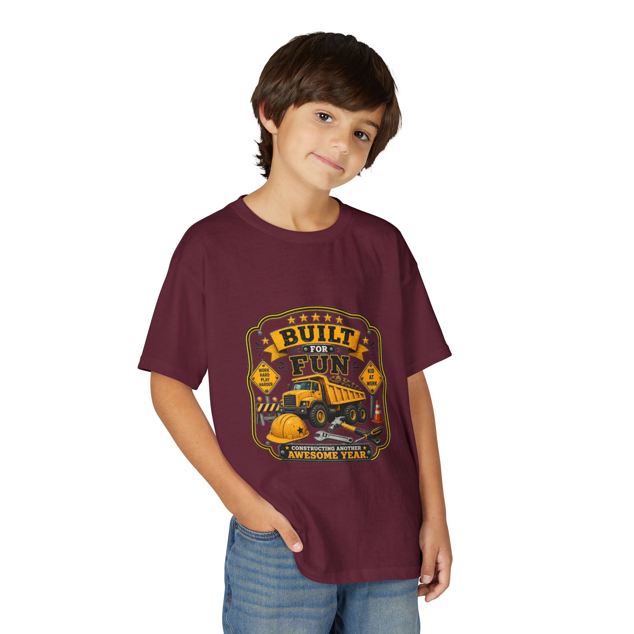 "Built For Fun" Graphic Tee Kids Construction Truck — T-Shirt