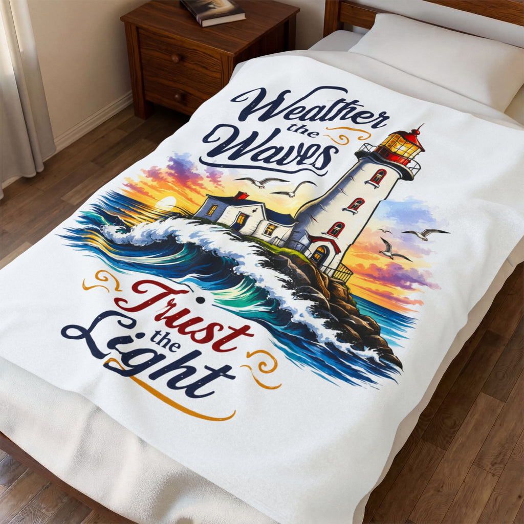 Lighthouse 'Weather the Waves, Trust the Light' Velveteen Plush Blanket