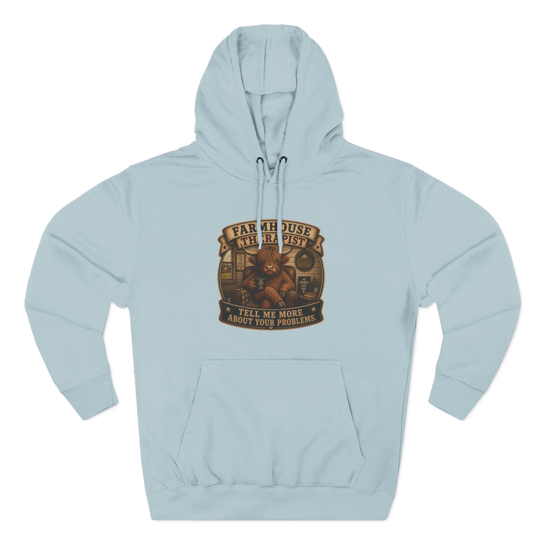 Farmhouse Therapist Highland Cow Three-Panel Fleece Hoodie