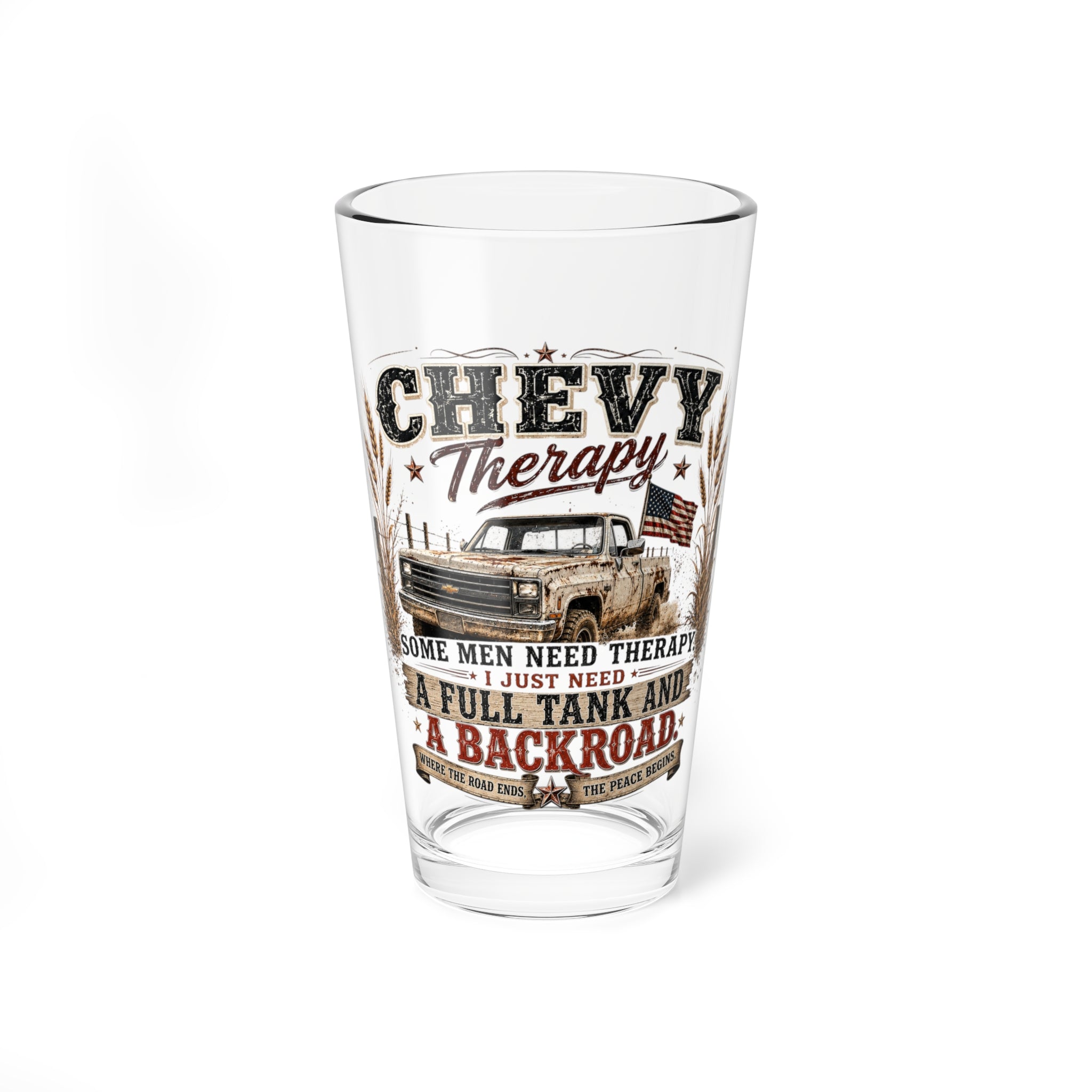 Chevy Therapy 16oz Mixing Glass – Truck Lover Beer Pint
