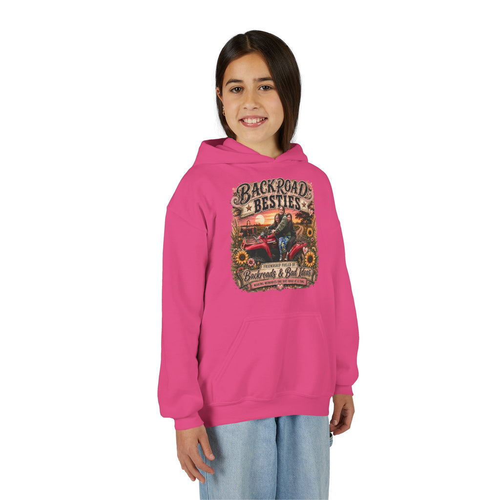 "Backroad Besties" Vintage Truck & Sunflower — Graphic Youth Hoodie