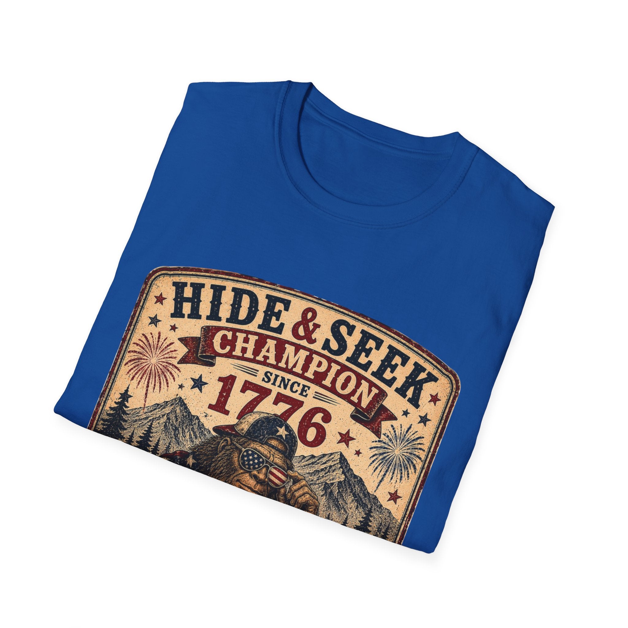"Hide & Seek Champion Since 1776" Vintage Patriotic Graphic — T-Shirt