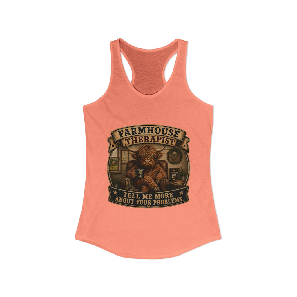 Farmhouse Therapist Highland Cow Women's Ideal Racerback Tank