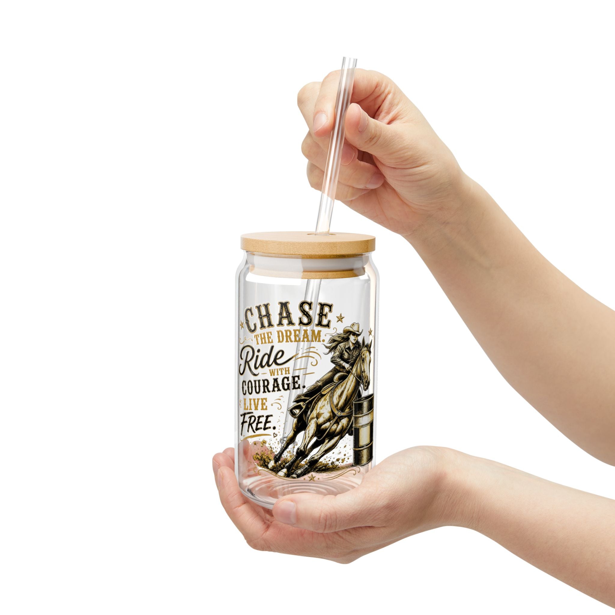 Chase the Dream Horse Gold Glass Straw Cup, 16oz