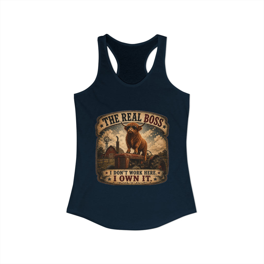 The Real Boss Highland Cow Women's Ideal Racerback Tank