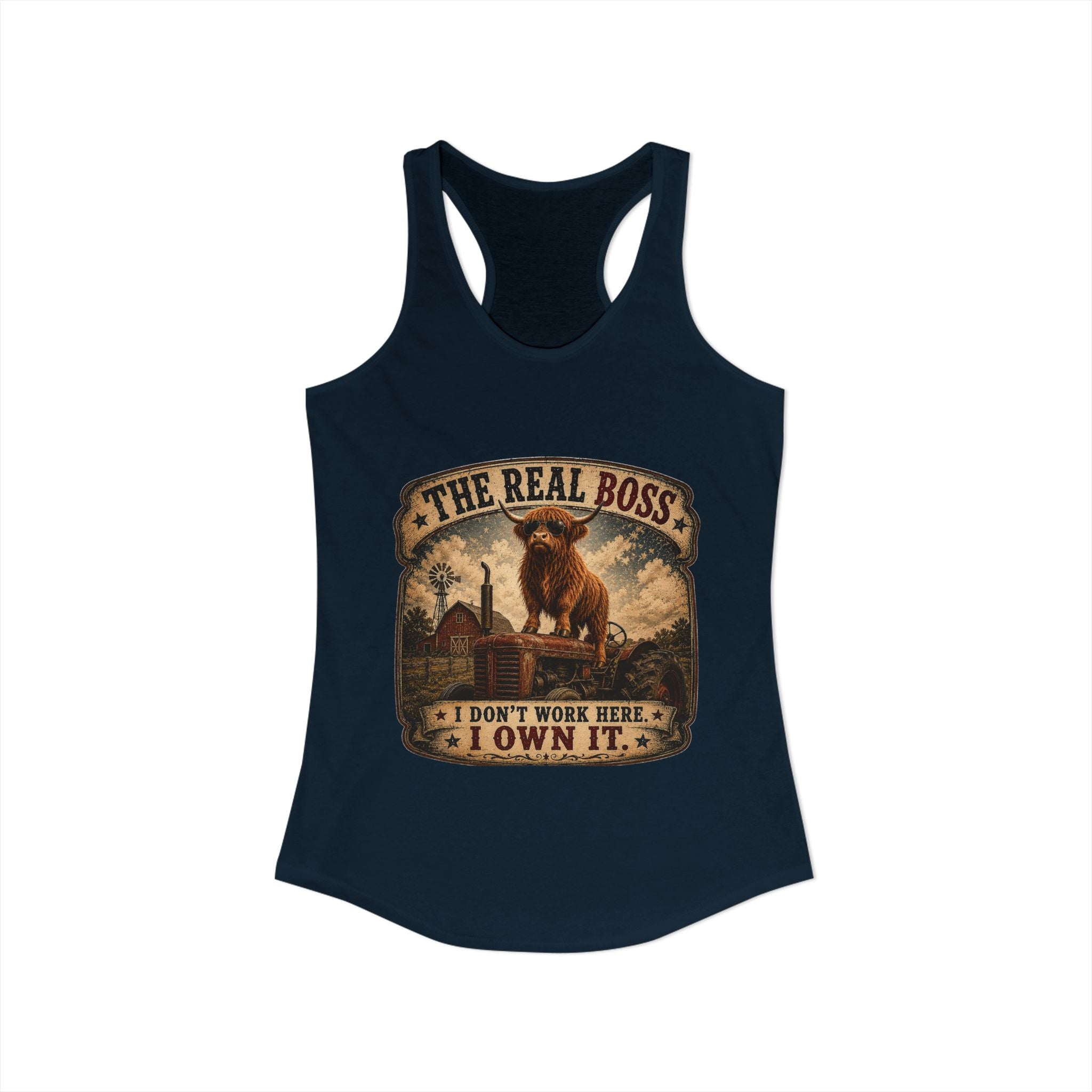 The Real Boss Highland Cow Women's Ideal Racerback Tank