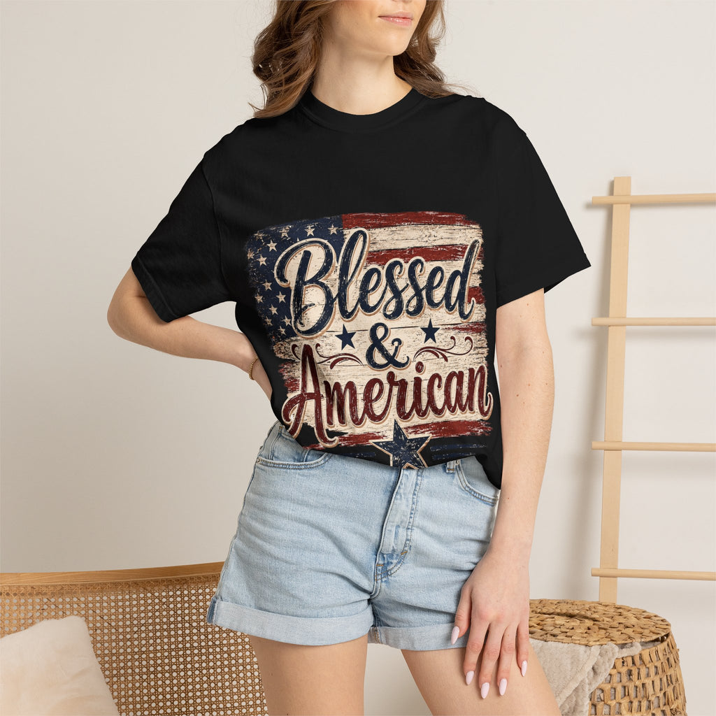 Blessed & American T-Shirt — Patriotic Vintage Flag Tee for 4th of July