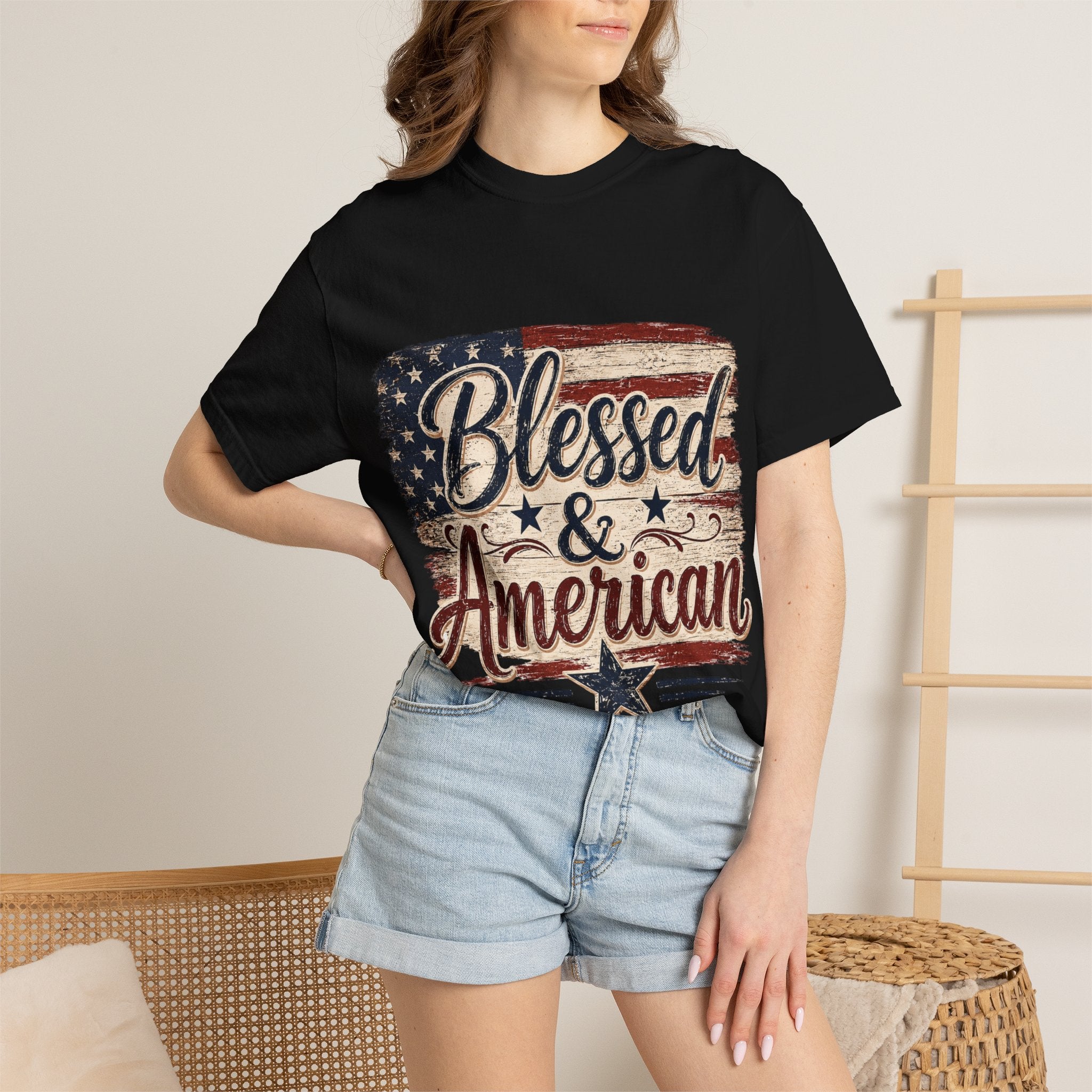 Blessed & American T-Shirt — Patriotic Vintage Flag Tee for 4th of July