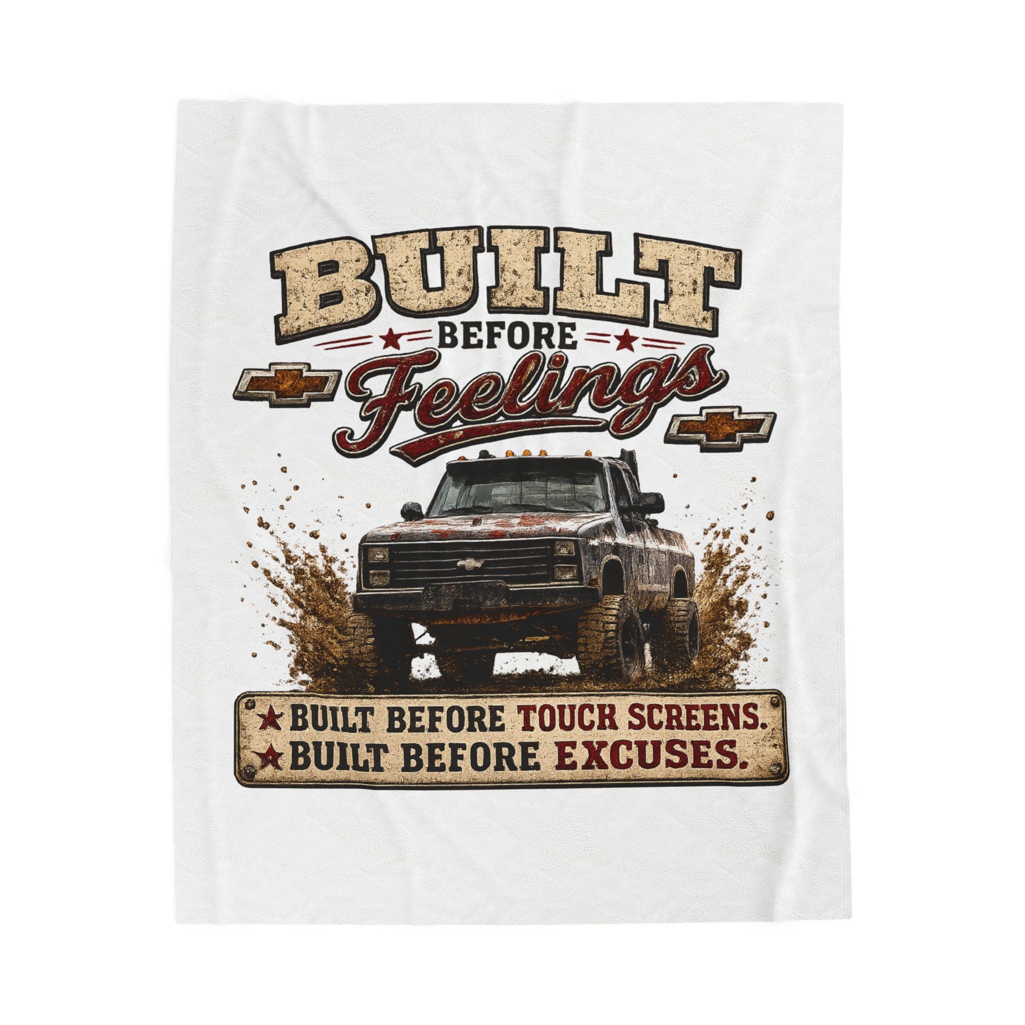 "Built Before Feelings" Vintage Truck Throw for Truck Lovers & Mechanics - Velveteen Plush Blanket
