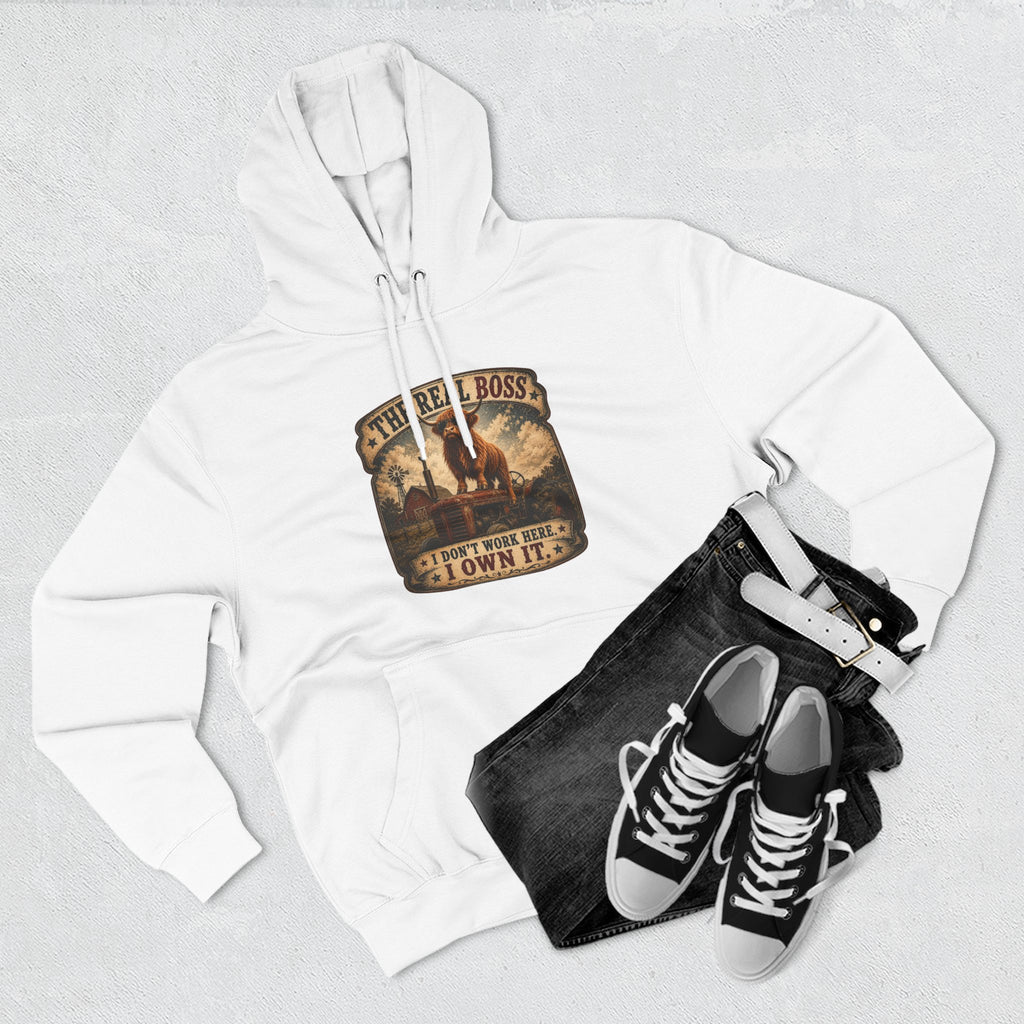 The Real Boss Highland Cow Three-Panel Fleece Hoodie