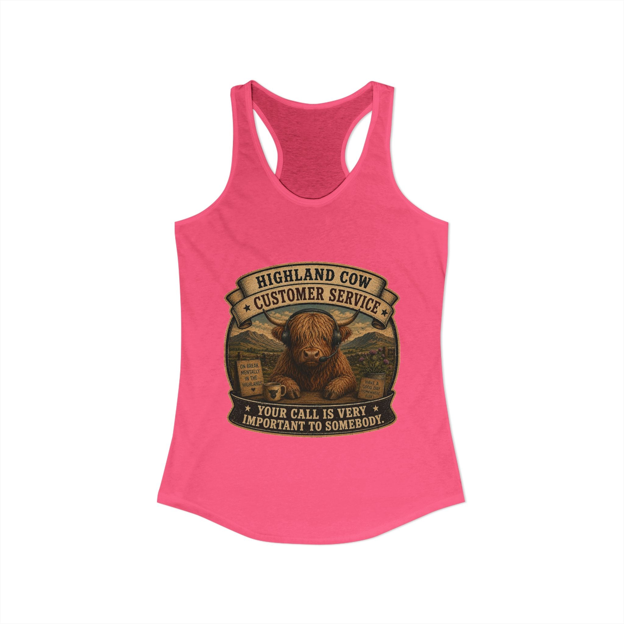 Highland Cow Customer Service Women's Ideal Racerback Tank