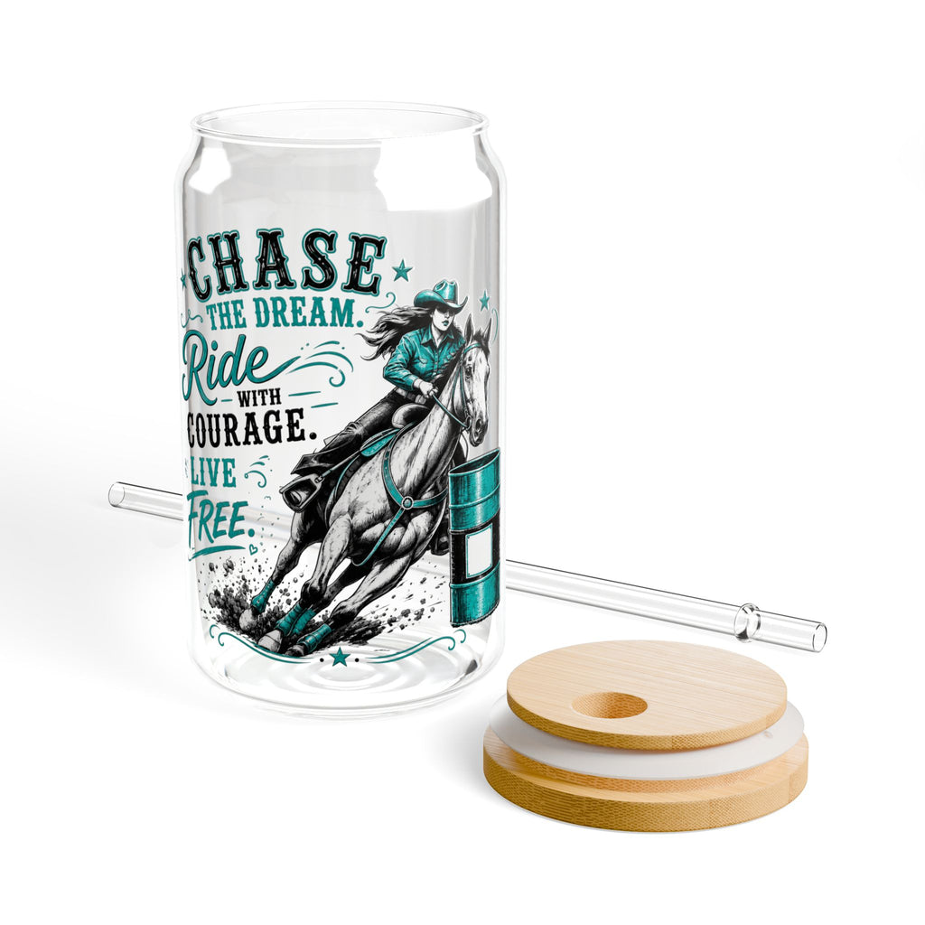 Chase the Dream Horse Teal Glass Straw Cup, 16oz