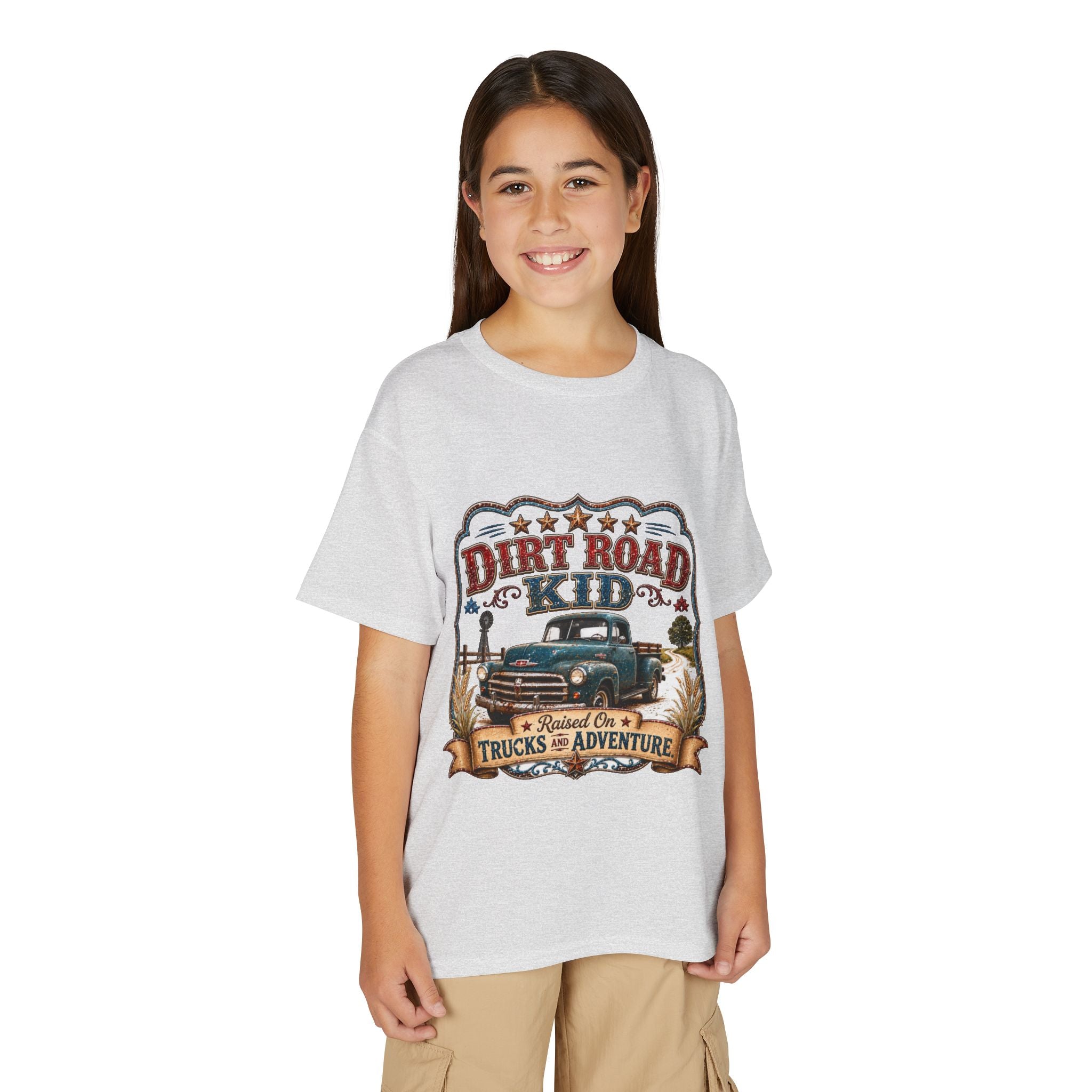Vintage Truck 'Raised on Trucks & Adventure' Graphic Tee - Youth Dirt Road Kid T-Shirt