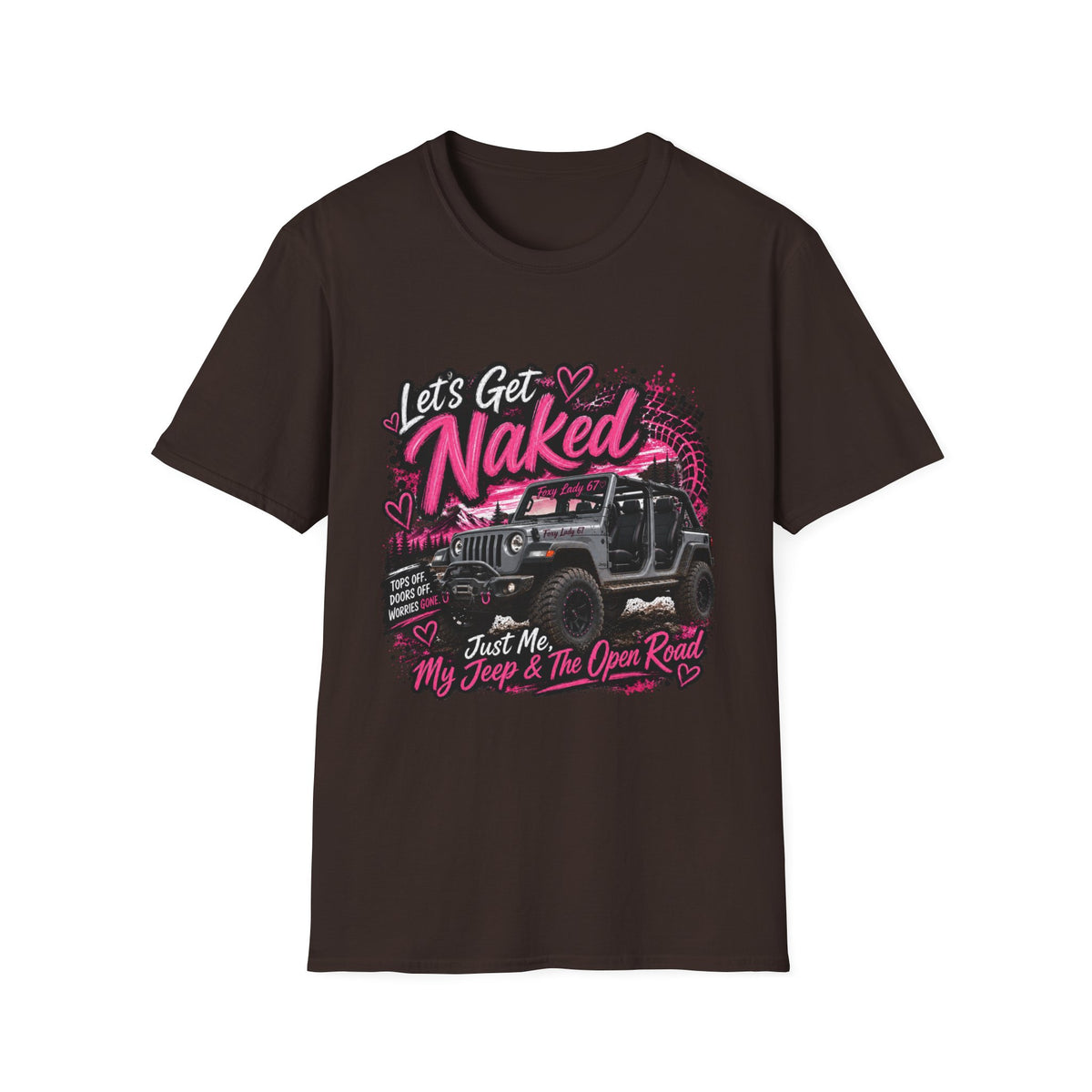 Jeep 'Let's Get Naked' Graphic T-Shirt — (Pink) Funny Off-Roading Top