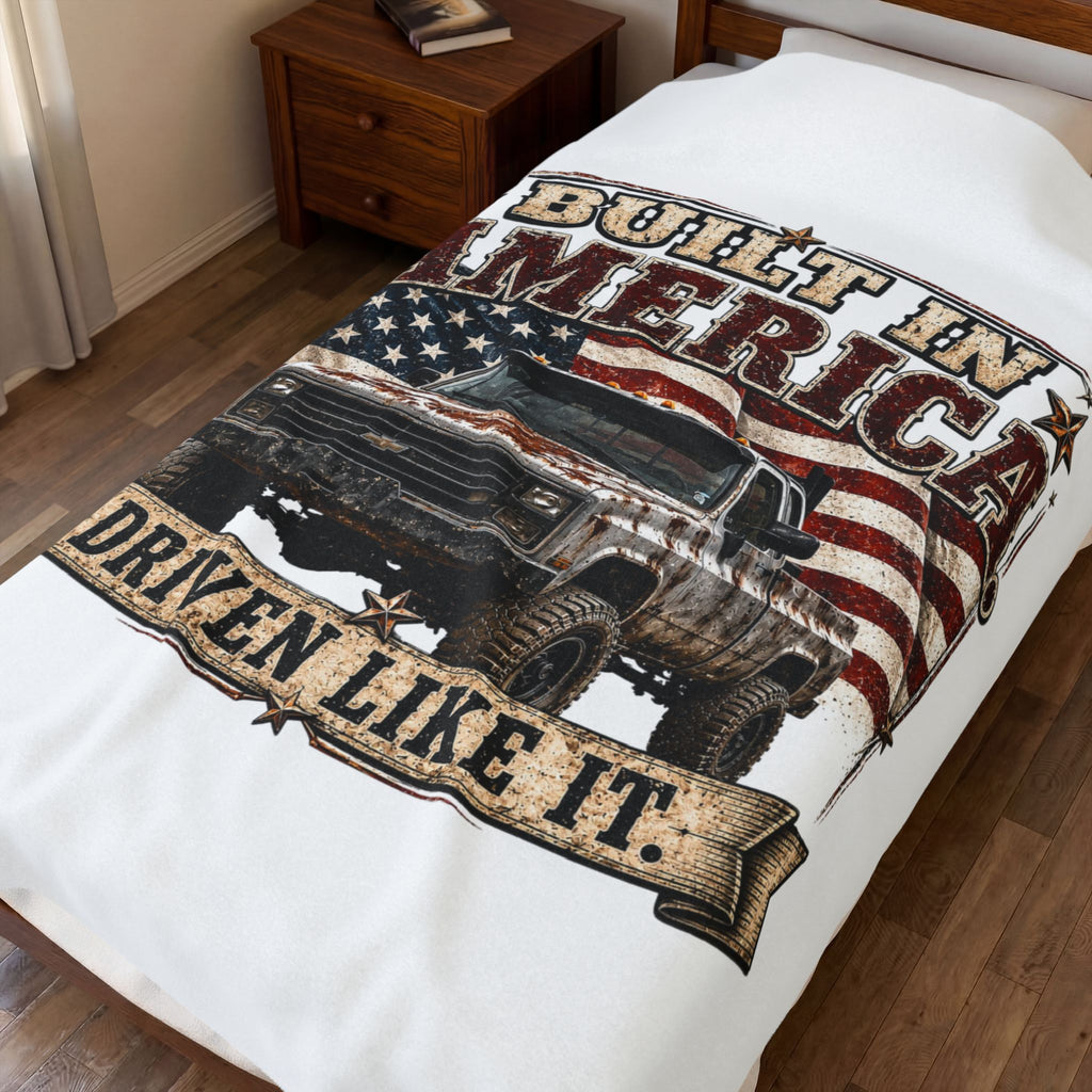 "Driven Like It" Patriotic American Flag Throw — Built in America Truck Velveteen Plush Blanket