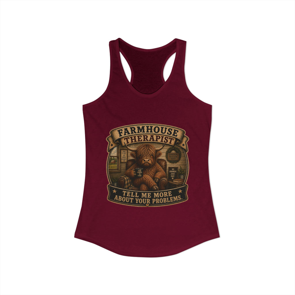 Farmhouse Therapist Highland Cow Women's Ideal Racerback Tank