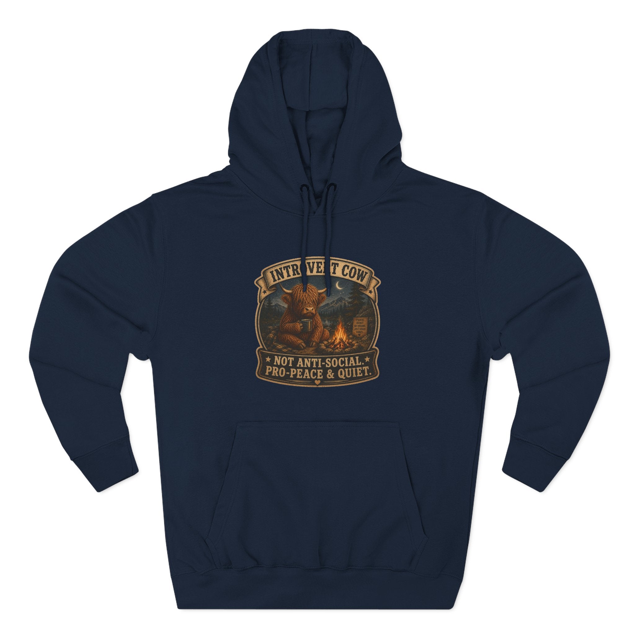 Introvert Highland Cow Three-Panel Fleece Hoodie