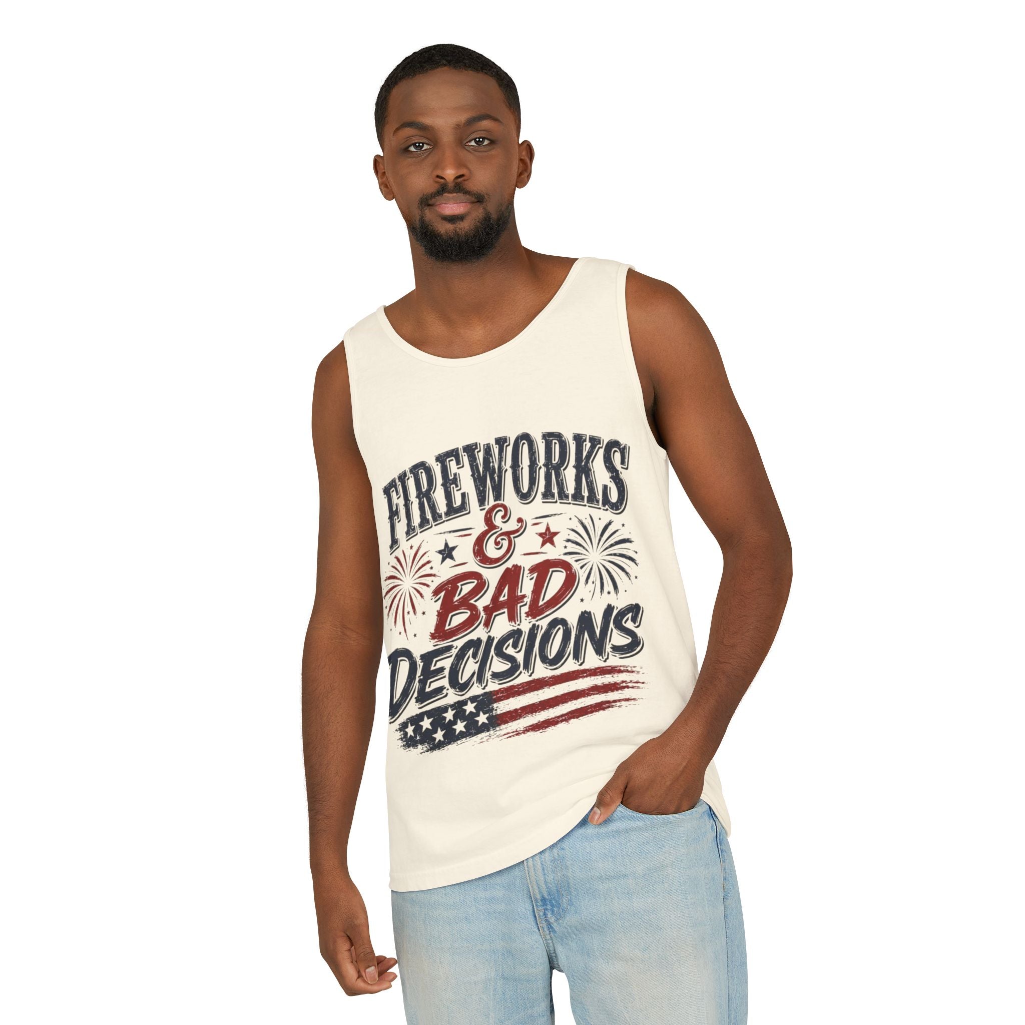 Fireworks & Bad Decisions Tank Top — Patriotic 4th of July Party Tee