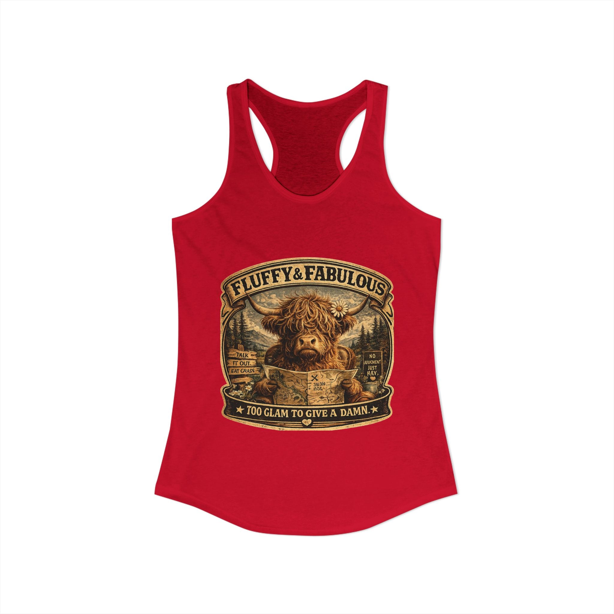 Fluffy & Fabulous Highland Cow Women's Ideal Racerback Tank