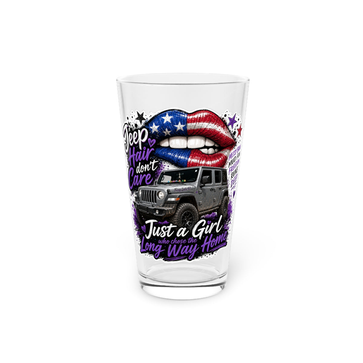 'Jeep Hair Don't Care' Patriotic Lips Design — Pint Glass