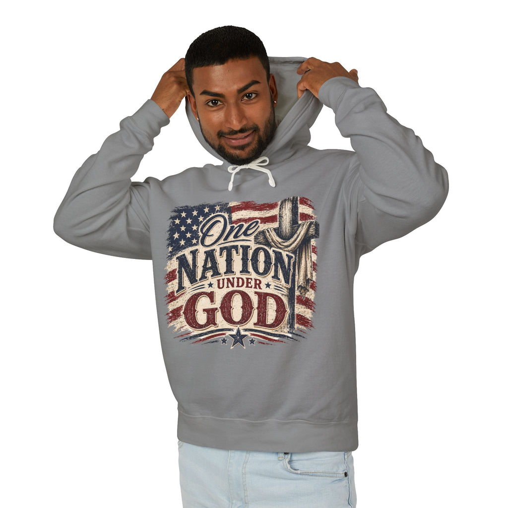 One Nation Under God Hoodie — Patriotic American Flag Cross Sweatshirt
