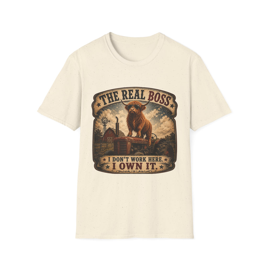 The Real Boss Highland Cow Unisex Softstyle T-Shirt