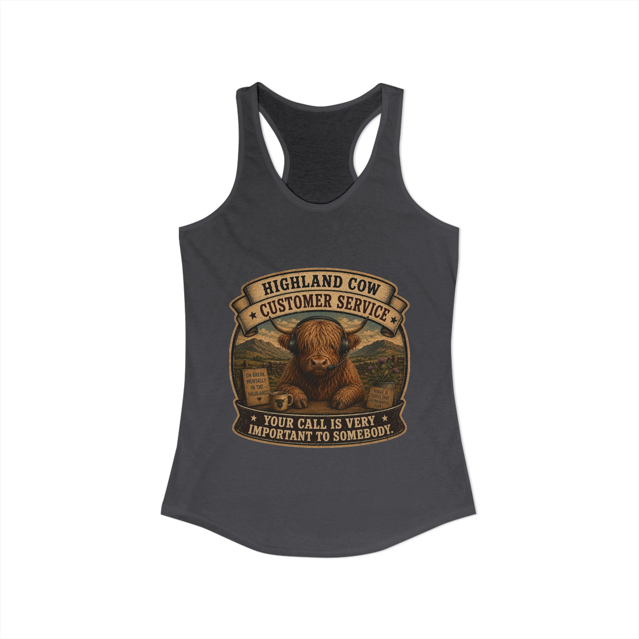 Highland Cow Customer Service Women's Ideal Racerback Tank
