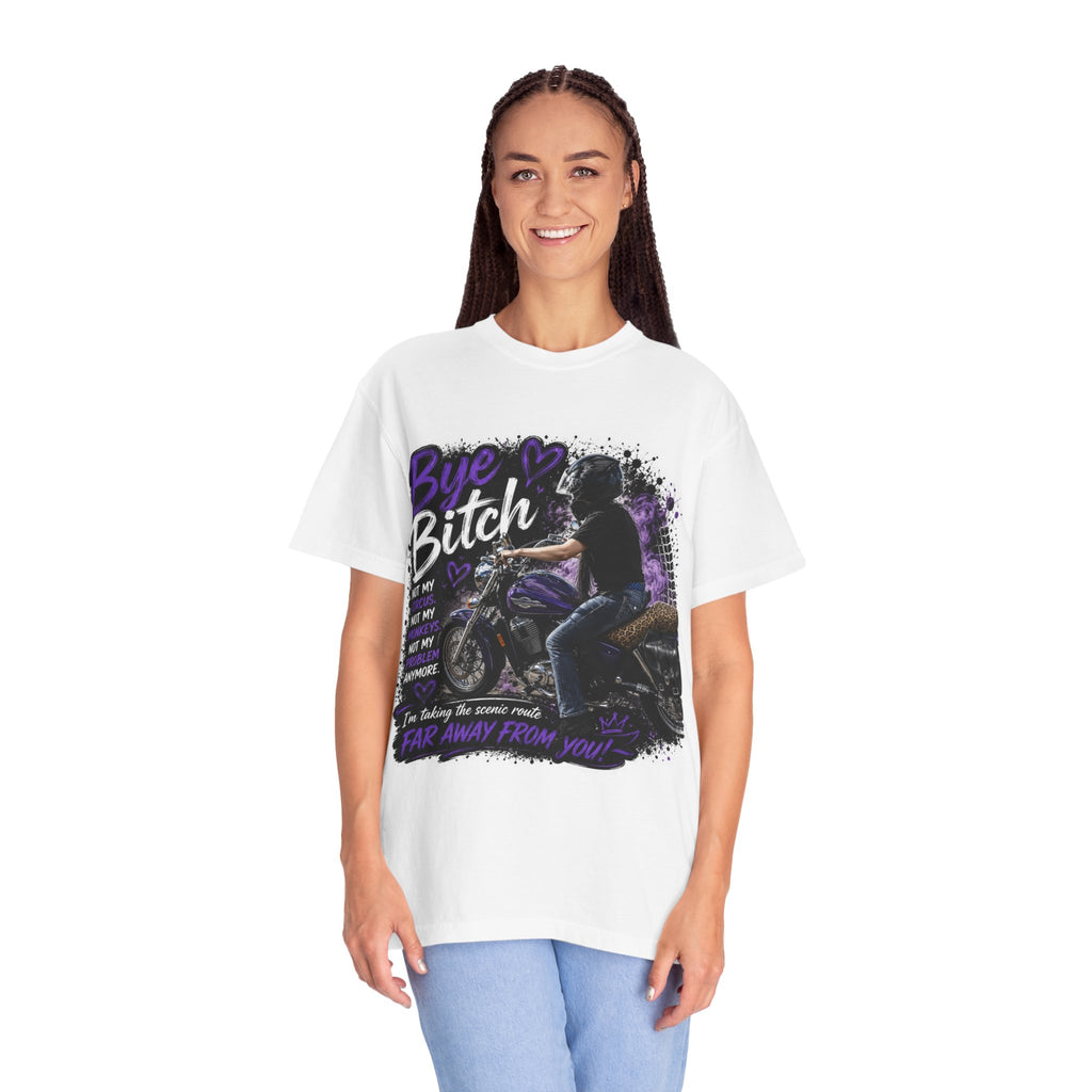 Bye Bitch Motorcycle T-Shirt — Biker Rider Tee with 'Far Away From You' Graphic