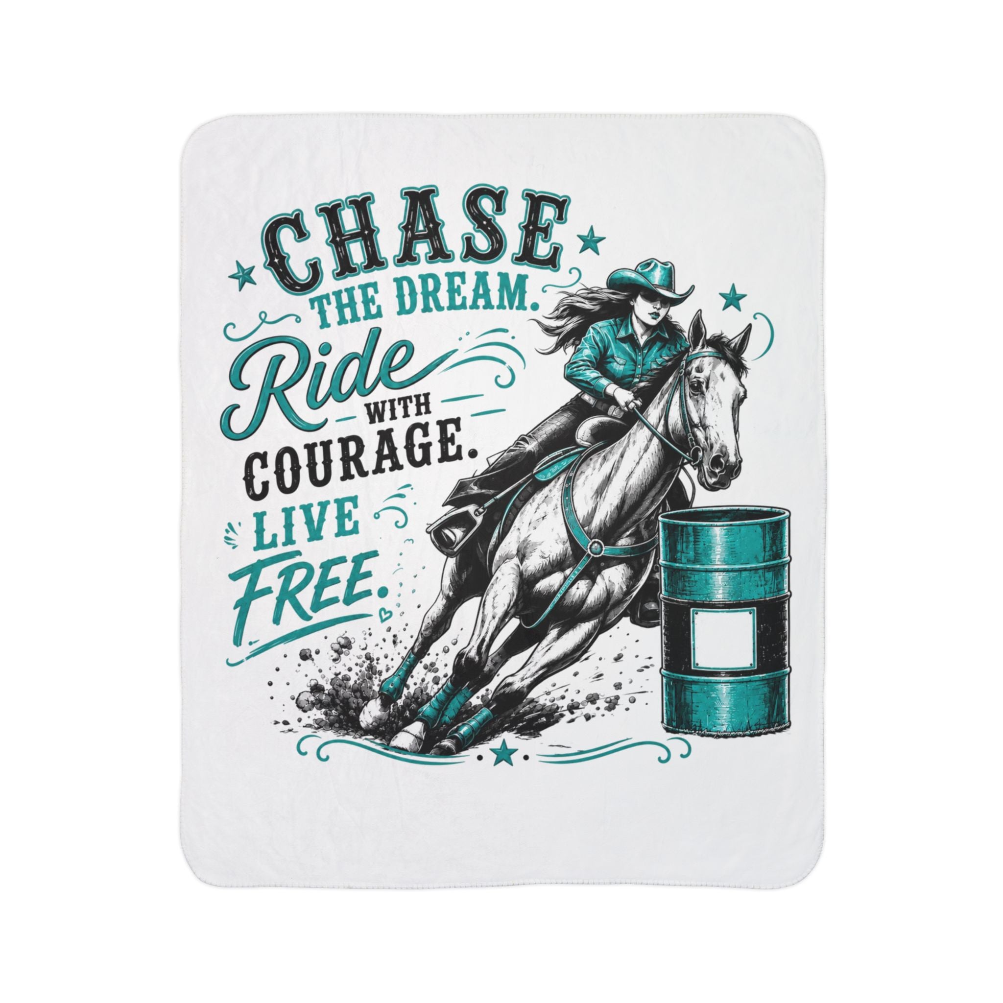Chase Your Dream Horse Teal Fleece Sherpa Blanket