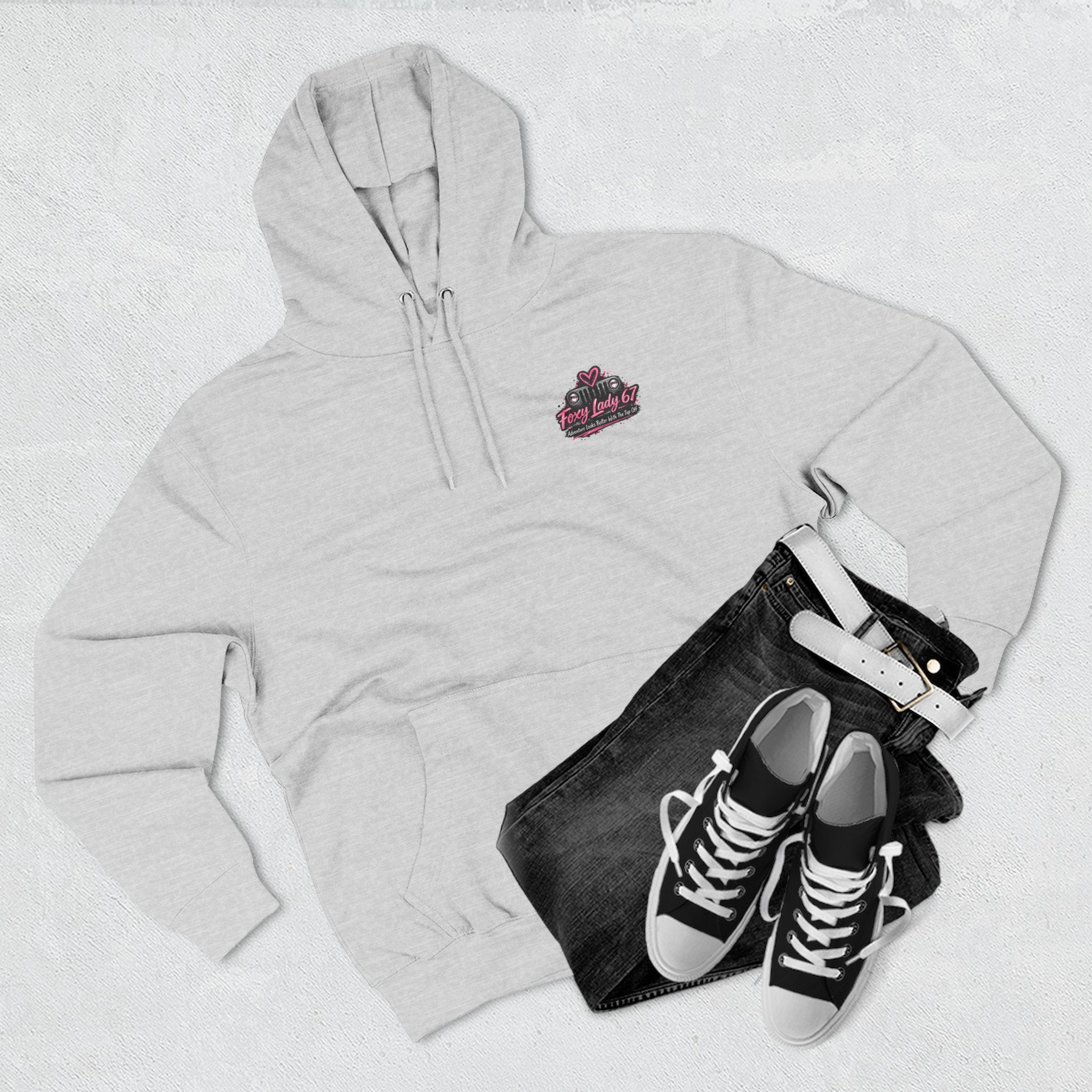 Let's Get Naked Jeep (design on front and back) Three-Panel Fleece Hoodie