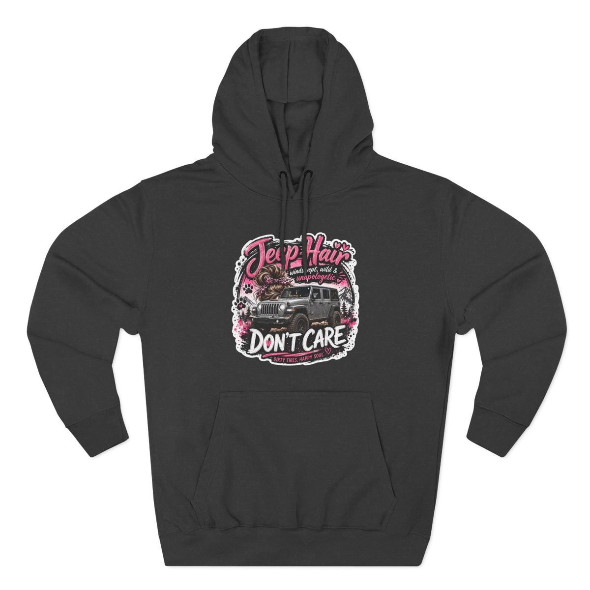 Jeep Hair Don't Care (Pink) Three-Panel Fleece Hoodie