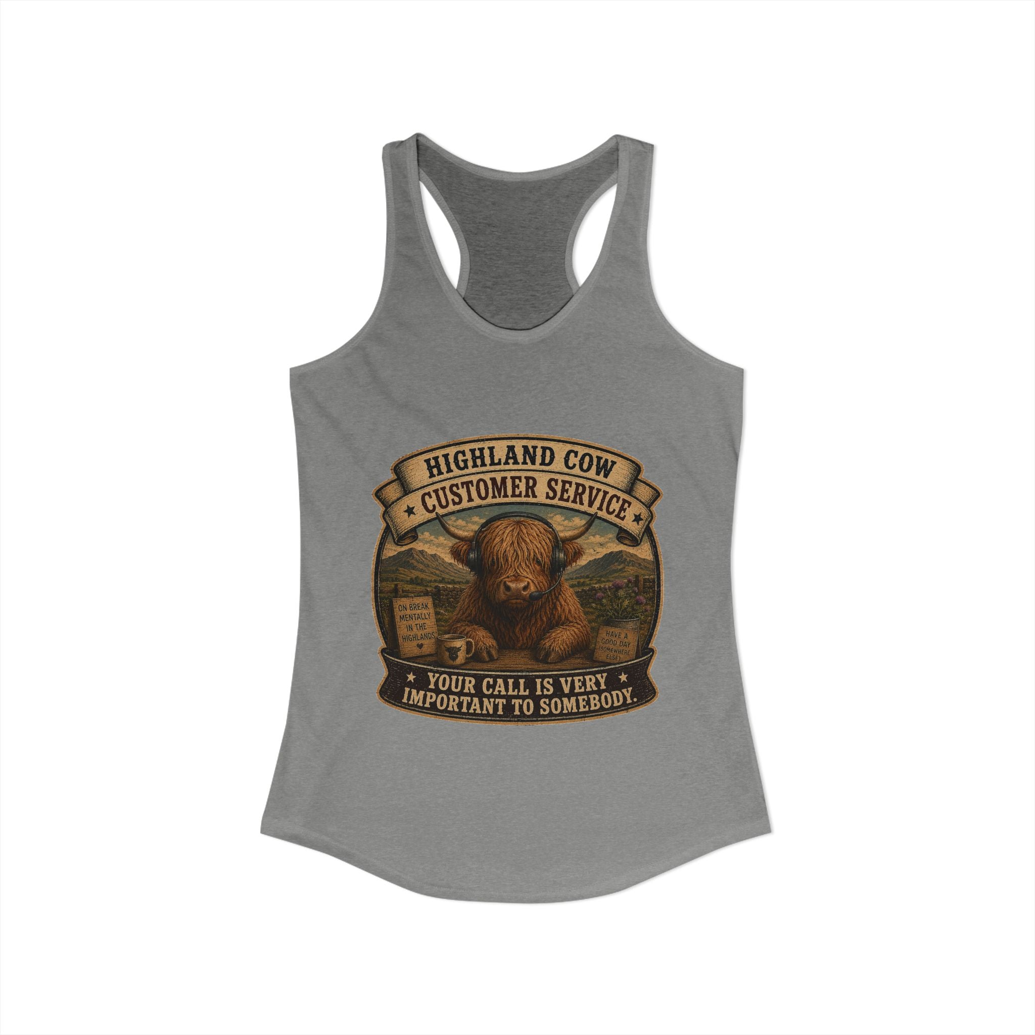 Highland Cow Customer Service Women's Ideal Racerback Tank