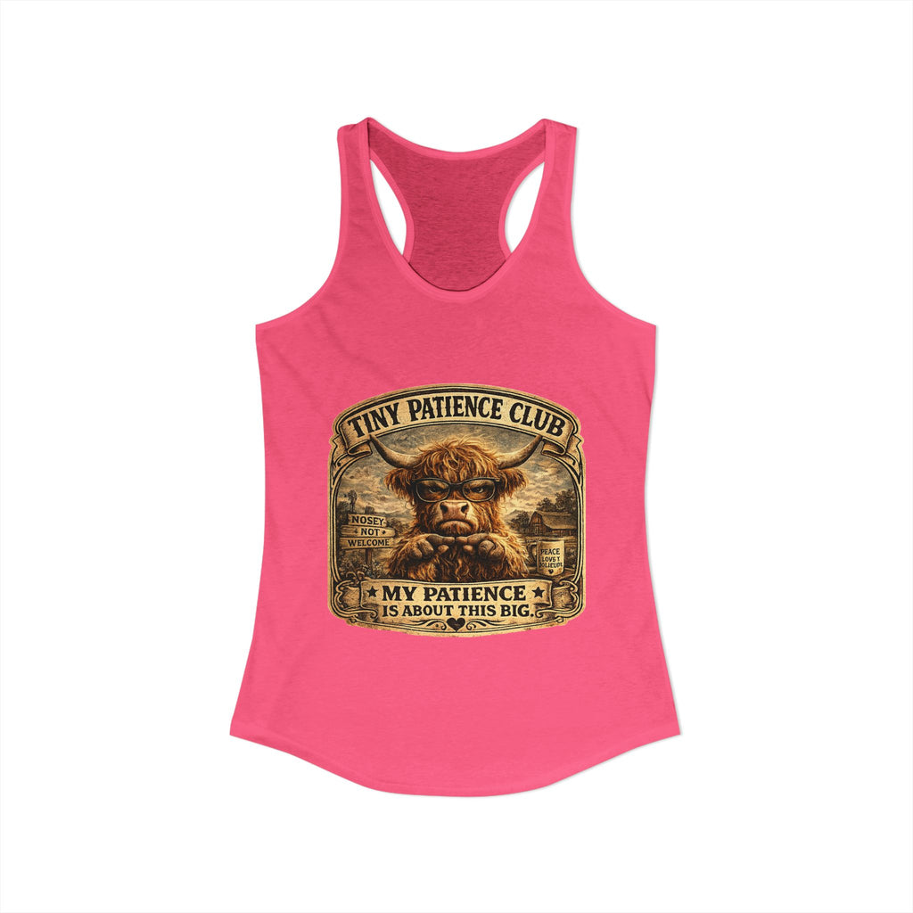 Tiny Patience Highland Cow Women's Ideal Racerback Tank